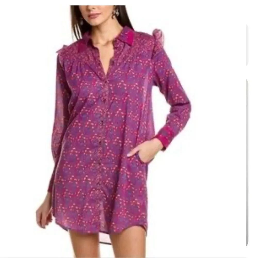 NWT ROLLER RABBIT AUGUSTA DARYA SHIRT DRESS 100% COTTON FLORAL BERRY SIZE XS